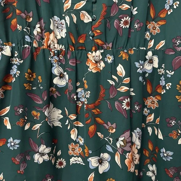 Eyeshadow forest green short sleeve dress with floral print midi - Picture 4 of 9